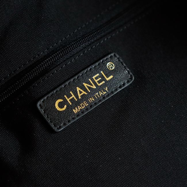 CHANEL Large Braided Straw Shoulder Bag AS5956 Apricot and black