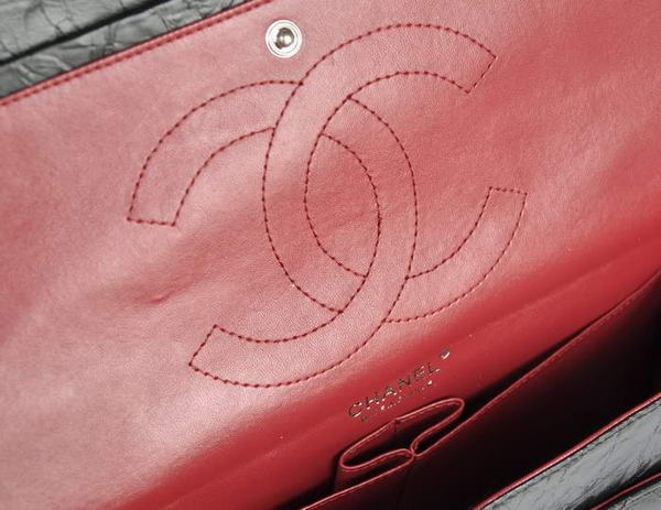 Chanel Classic Falp Bag Black Glazed Crackled Leather A28668 Black Silver Chanel Classic Falp Bag Black Glazed Crackled Leather A28668 Black Silver