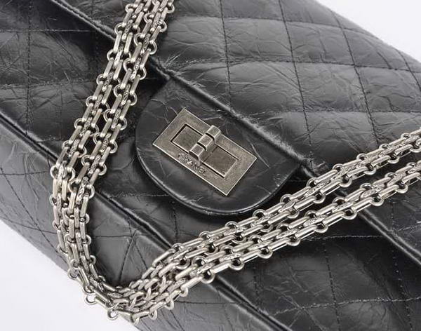 Chanel Classic Falp Bag Black Glazed Crackled Leather A28668 Black Silver Chanel Classic Falp Bag Black Glazed Crackled Leather A28668 Black Silver