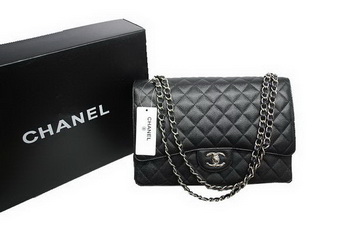 Chanel Maxi Double Flaps Bag A36098 Black Original Caviar Leather Silver Chanel Maxi Double Flaps Bag A36098 Black Original Caviar Leather Silver