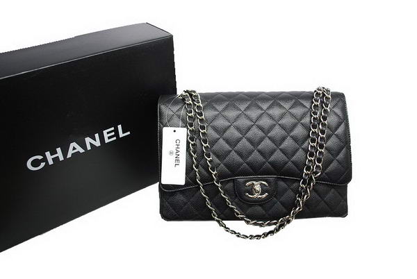 Chanel Maxi Double Flaps Bag A36098 Black Original Caviar Leather Silver