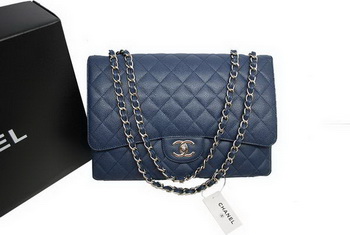 Chanel Maxi Double Flaps Bag A36098 Blue Original Caviar Leather Silver Chanel Maxi Double Flaps Bag A36098 Blue Original Caviar Leather Silver