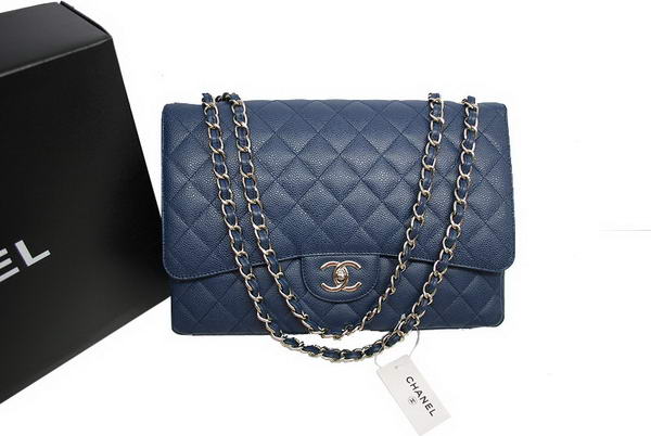 Chanel Maxi Double Flaps Bag A36098 Blue Original Caviar Leather Silver
