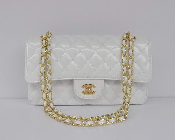 buy Cheap Chanel 2.55 Series White Patent Leather Flap Bag Gold Hardware