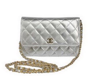 New Color Chanel A33814 Silver Sheepskin Leather Flap Bag Gold