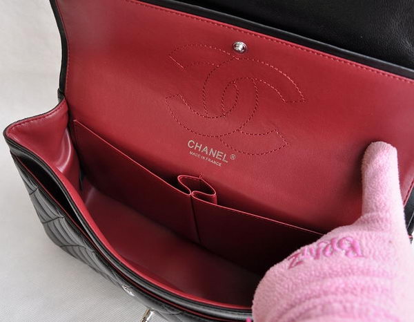 Chanel Classic 2.55 Series Black Lambskin Silver Chain Quilted Flap Bag 1113 Chanel Classic 2.55 Series Black Lambskin Silver Chain Quilted Flap Bag 1113