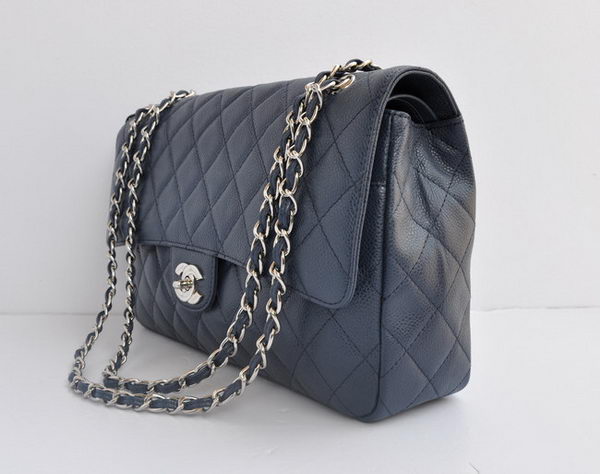 Chanel Classic 2.55 Series Light Blue Caviar Silver Chain Quilted Flap Bag 1113 Chanel Classic 2.55 Series Light Blue Caviar Silver Chain Quilted Flap Bag 1113