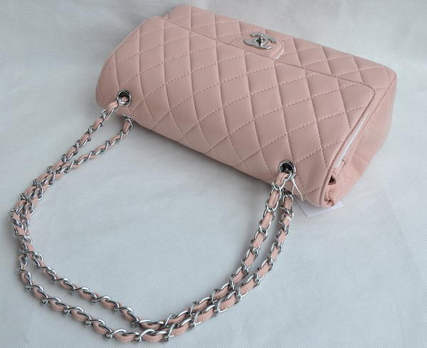 Chanel Classic 2.55 Series Pink Lambskin Silver Chain Quilted Flap Bag 1113 Chanel Classic 2.55 Series Pink Lambskin Silver Chain Quilted Flap Bag 1113