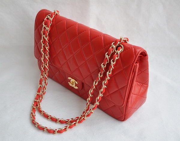 Chanel Classic 2.55 Series Red Lambskin Golden Chain Quilted Flap Bag 1113 Chanel Classic 2.55 Series Red Lambskin Golden Chain Quilted Flap Bag 1113