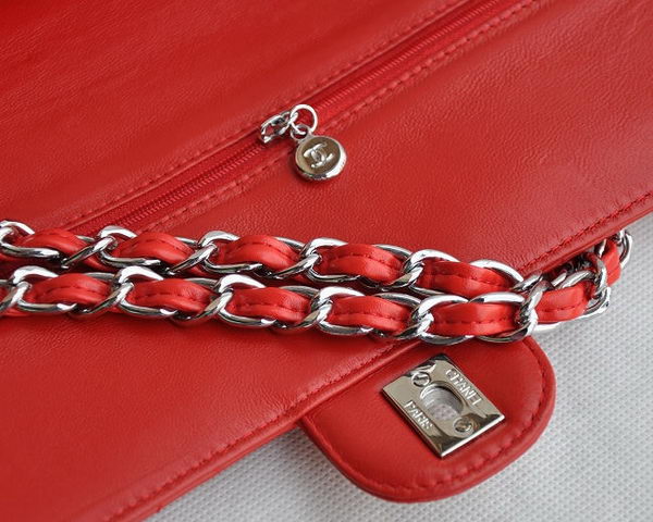 Chanel Classic 2.55 Series Red Lambskin Silver Chain Quilted Flap Bag 1113 Chanel Classic 2.55 Series Red Lambskin Silver Chain Quilted Flap Bag 1113