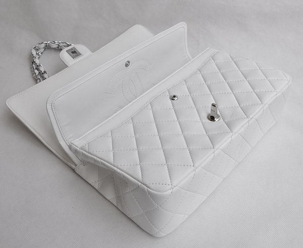 Chanel Classic 2.55 Series White Lambskin Silver Chain Quilted Flap Bag 1113 Chanel Classic 2.55 Series White Lambskin Silver Chain Quilted Flap Bag 1113