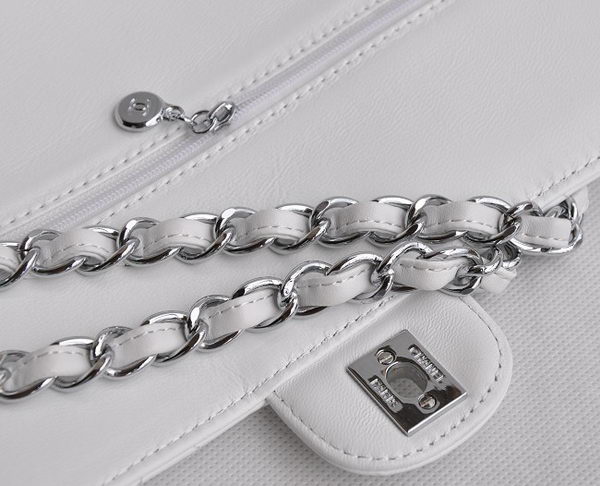 Chanel Classic 2.55 Series White Lambskin Silver Chain Quilted Flap Bag 1113 Chanel Classic 2.55 Series White Lambskin Silver Chain Quilted Flap Bag 1113