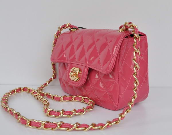 Cheap Chanel Classic mini Flap Bag 1115 Peach Patent Golden Hardware