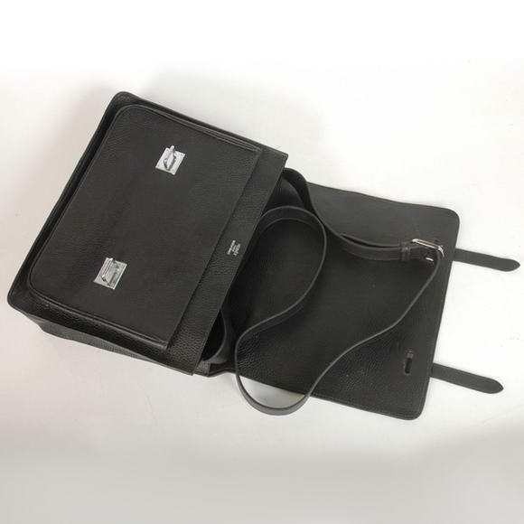 Hermes Steve 35CM Messenger Bag Clemence Leather Black Hermes Steve 35CM Messenger Bag Clemence Leather Black