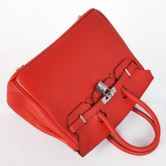 Hermes Birkin 25CM Tote Bags Togo Leather Red Silver Hermes Birkin 25CM Tote Bags Togo Leather Red Silver