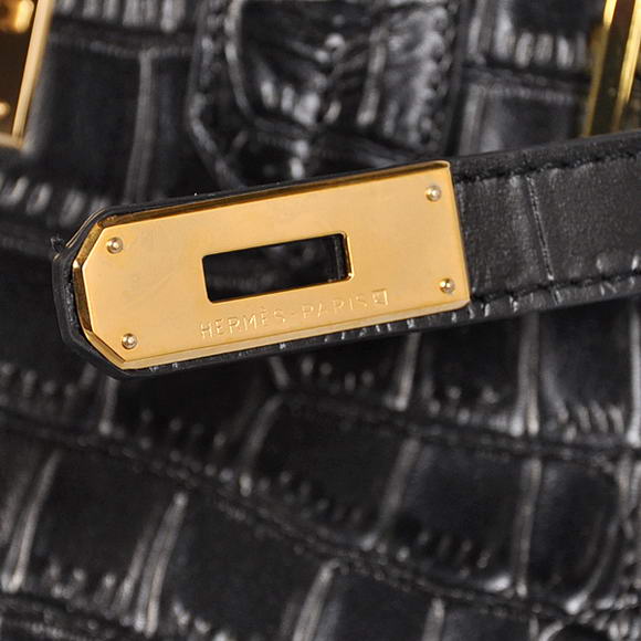 Hermes Birkin 30CM Tote Bags Black Crocodile Leather Gold Hermes Birkin 30CM Tote Bags Black Crocodile Leather Gold