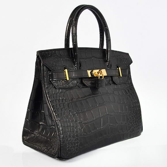Hermes Birkin 30CM Tote Bags Black Crocodile Leather Gold Hermes Birkin 30CM Tote Bags Black Crocodile Leather Gold
