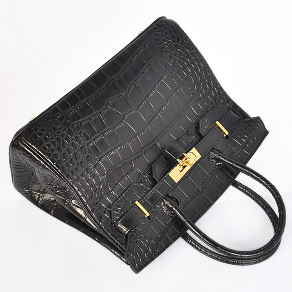 Hermes Birkin 30CM Tote Bags Black Crocodile Leather Gold Hermes Birkin 30CM Tote Bags Black Crocodile Leather Gold