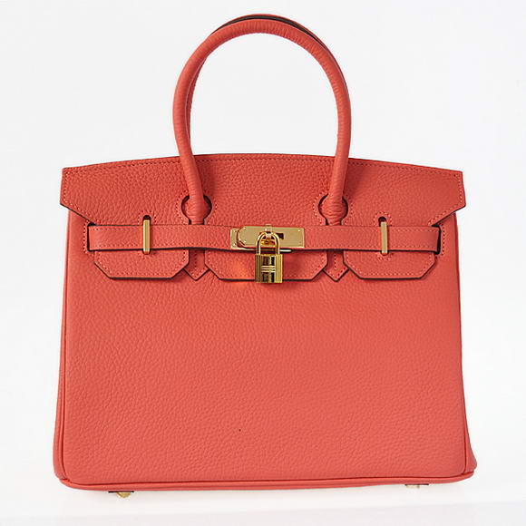 Hermes Birkin 30CM Tote Bags Pompadour Grain Leather Gold