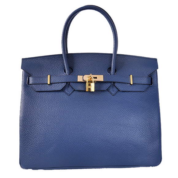 Hermes Birkin 35CM Tote Bags Togo Leather Dark Blue Golden