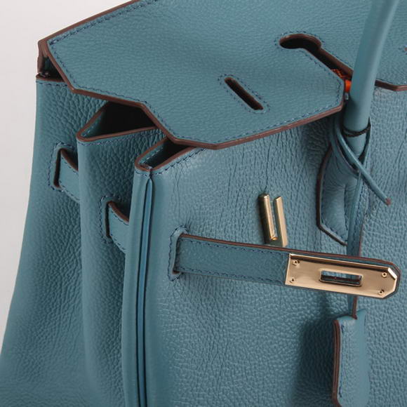 Hermes Birkin 35CM Smooth Leather Handbag 6089 Blue Golden Hermes Birkin 35CM Smooth Leather Handbag 6089 Blue Golden