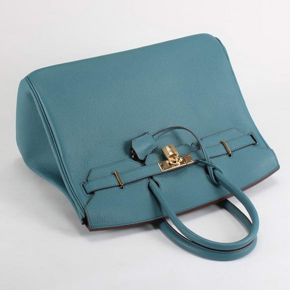 Hermes Birkin 35CM Smooth Leather Handbag 6089 Blue Golden Hermes Birkin 35CM Smooth Leather Handbag 6089 Blue Golden