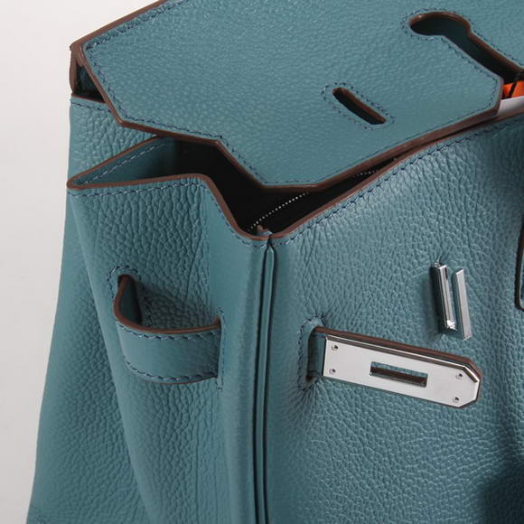 Hermes Birkin 35CM Smooth Leather Handbag 6089 Blue Silver Hermes Birkin 35CM Smooth Leather Handbag 6089 Blue Silver