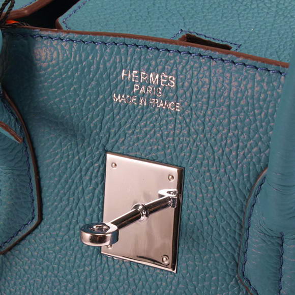 Hermes Birkin 35CM Smooth Leather Handbag 6089 Blue Silver Hermes Birkin 35CM Smooth Leather Handbag 6089 Blue Silver