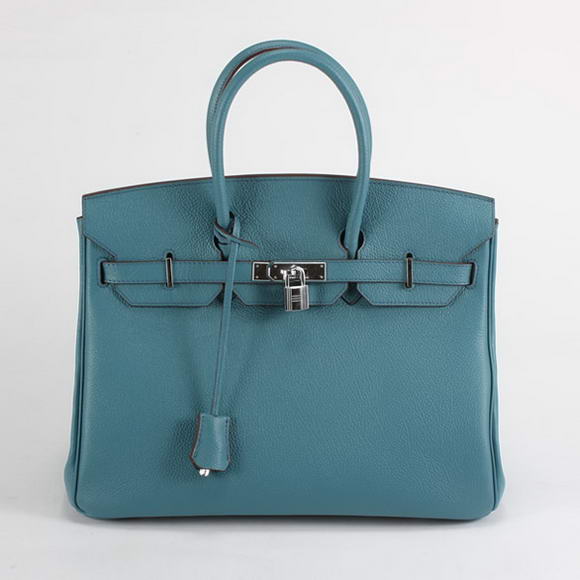 Hermes Birkin 35CM Smooth Leather Handbag 6089 Blue Silver Hermes Birkin 35CM Smooth Leather Handbag 6089 Blue Silver