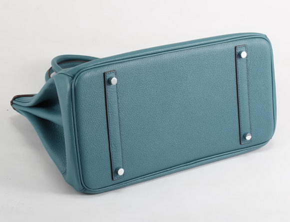 Hermes Birkin 35CM Smooth Leather Handbag 6089 Blue Silver Hermes Birkin 35CM Smooth Leather Handbag 6089 Blue Silver
