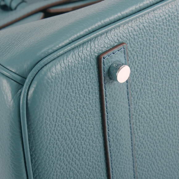 Hermes Birkin 35CM Smooth Leather Handbag 6089 Blue Silver Hermes Birkin 35CM Smooth Leather Handbag 6089 Blue Silver