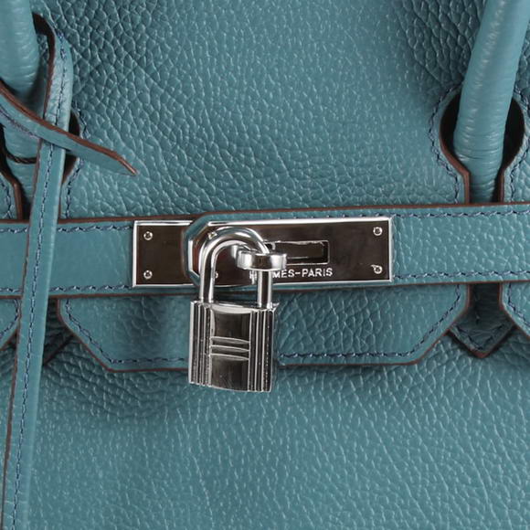 Hermes Birkin 35CM Smooth Leather Handbag 6089 Blue Silver Hermes Birkin 35CM Smooth Leather Handbag 6089 Blue Silver