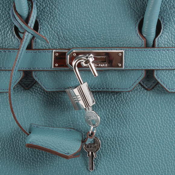 Hermes Birkin 35CM Smooth Leather Handbag 6089 Blue Silver Hermes Birkin 35CM Smooth Leather Handbag 6089 Blue Silver