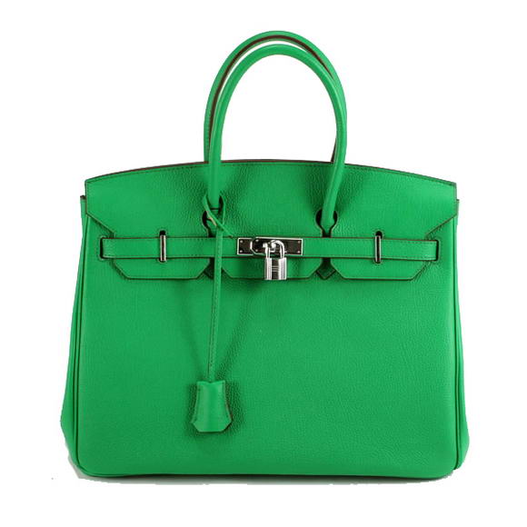 Hermes Birkin 35CM Smooth Leather Handbag 6089 Dark Green Silver