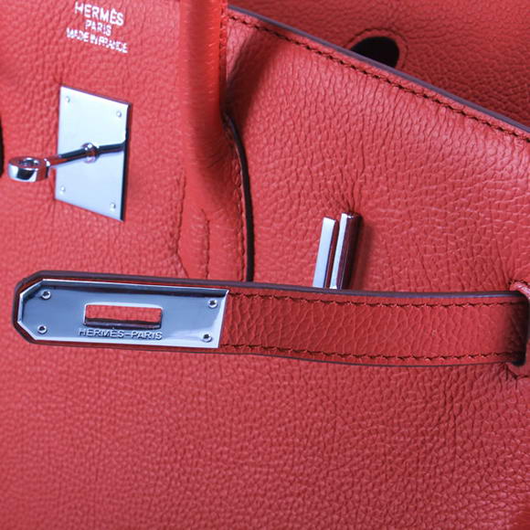 Hermes Birkin 35CM Smooth Leather Handbag 6089 Red Silver