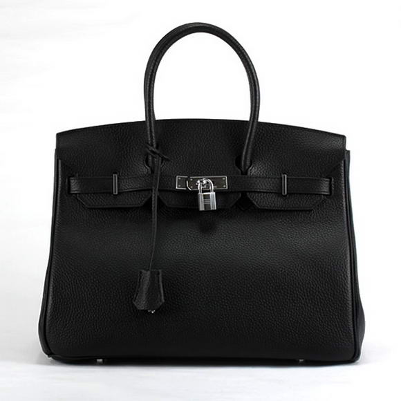 Hermes Birkin 35CM Togo Leather Handbag 6089 Black Silver Hermes Birkin 35CM Togo Leather Handbag 6089 Black Silver