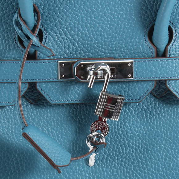 Hermes Birkin 35CM Togo Leather Handbag 6089 Blue Silver