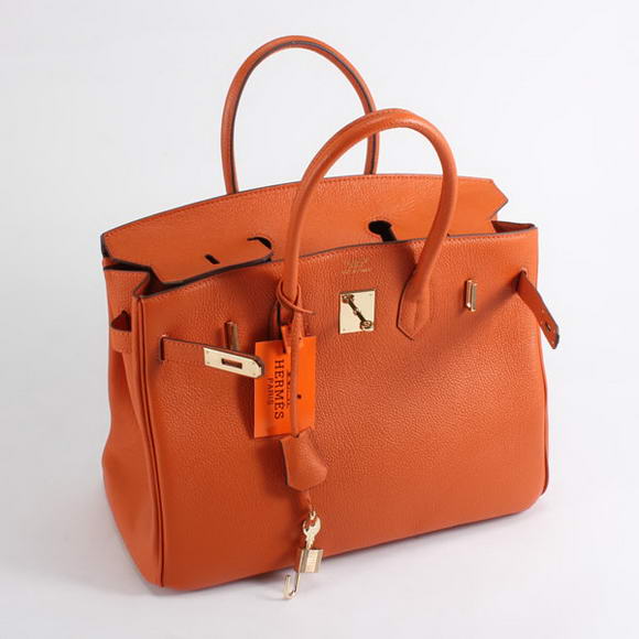 Hermes Birkin 35CM Togo Leather Handbag 6089 Orange Golden Hermes Birkin 35CM Togo Leather Handbag 6089 Orange Golden