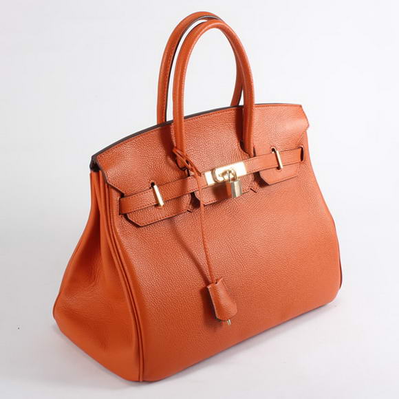 Hermes Birkin 35CM Togo Leather Handbag 6089 Orange Golden Hermes Birkin 35CM Togo Leather Handbag 6089 Orange Golden