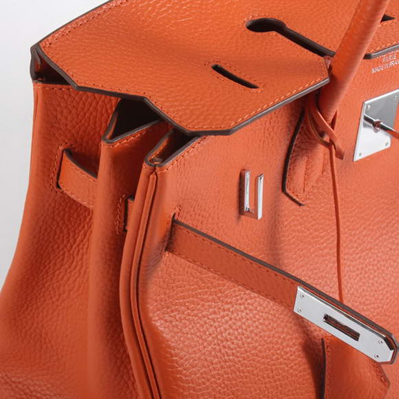 Hermes Birkin 35CM Togo Leather Handbag 6089 Orange Silver Hermes Birkin 35CM Togo Leather Handbag 6089 Orange Silver