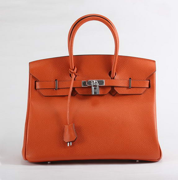 Hermes Birkin 35CM Togo Leather Handbag 6089 Orange Silver Hermes Birkin 35CM Togo Leather Handbag 6089 Orange Silver