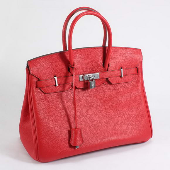 Hermes Birkin 35CM Togo Leather Handbag 6089 Red Silver