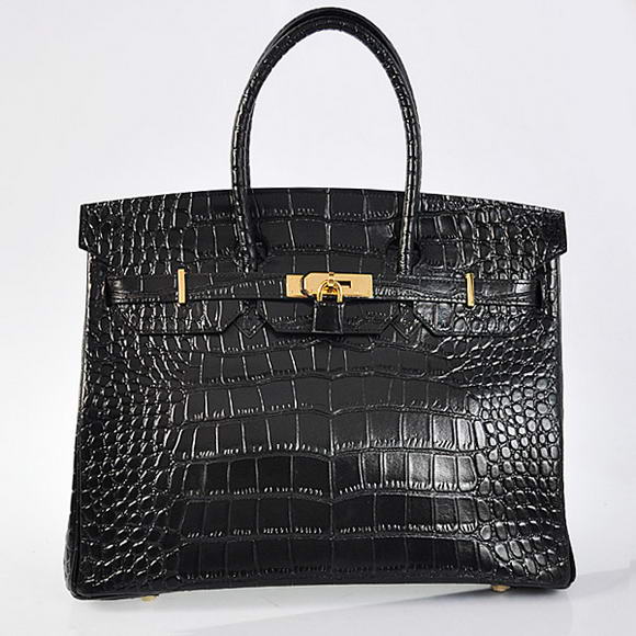Hermes Birkin 35CM Tote Bags Crocodile Togo Leather Black Golden Hermes Birkin 35CM Tote Bags Crocodile Togo Leather Black Golden