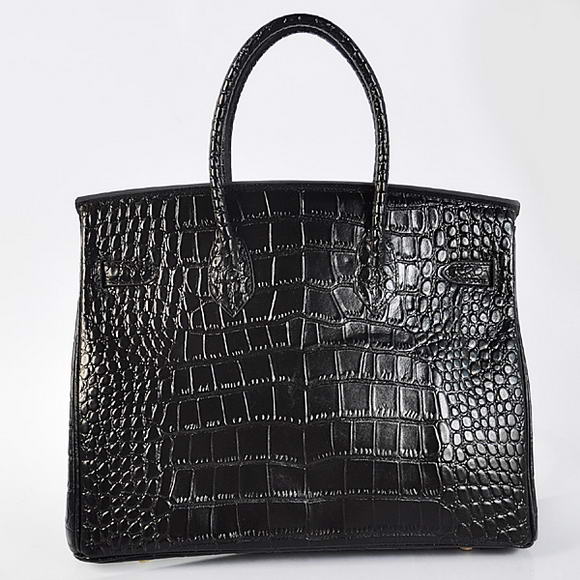 Hermes Birkin 35CM Tote Bags Crocodile Togo Leather Black Golden Hermes Birkin 35CM Tote Bags Crocodile Togo Leather Black Golden