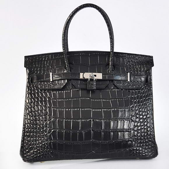 Hermes Birkin 35CM Tote Bags Crocodile Togo Leather Black Silver Hermes Birkin 35CM Tote Bags Crocodile Togo Leather Black Silver