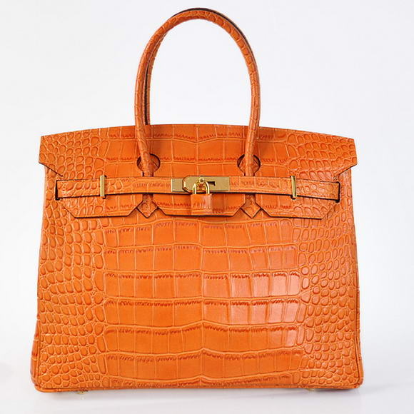 Hermes Birkin 35CM Tote Bags Crocodile Togo Leather Orange Golden Hermes Birkin 35CM Tote Bags Crocodile Togo Leather Orange Golden