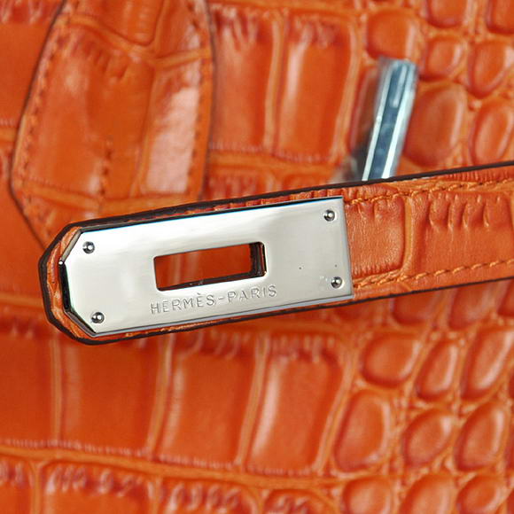 Hermes Birkin 35CM Tote Bags Crocodile Togo Leather Orange Silver Hermes Birkin 35CM Tote Bags Crocodile Togo Leather Orange Silver