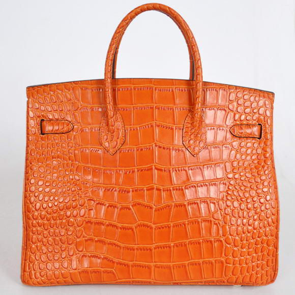 Hermes Birkin 35CM Tote Bags Crocodile Togo Leather Orange Silver Hermes Birkin 35CM Tote Bags Crocodile Togo Leather Orange Silver