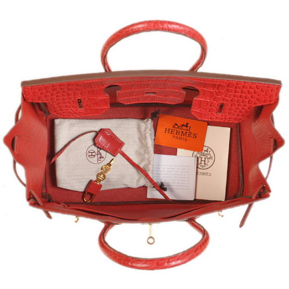 Hermes Birkin 35CM Tote Bags Crocodile Togo Leather Red Golden Hermes Birkin 35CM Tote Bags Crocodile Togo Leather Red Golden