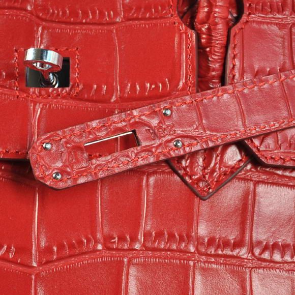 Hermes Birkin 35CM Tote Bags Crocodile Togo Leather Red Silver Hermes Birkin 35CM Tote Bags Crocodile Togo Leather Red Silver
